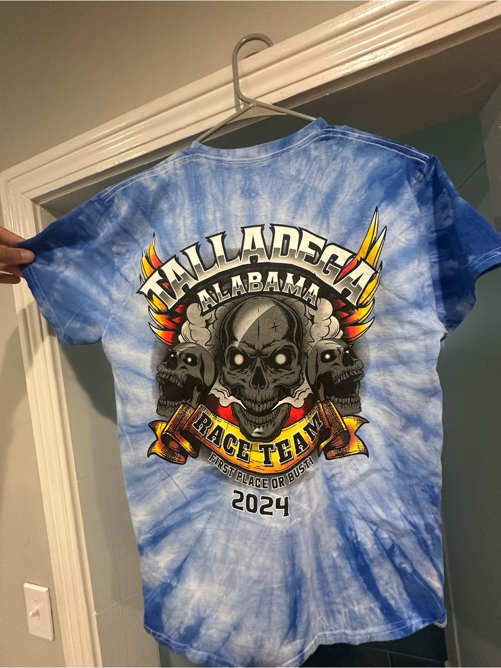 Gildan Blue and White Tie-Dye Graphic Race Tee